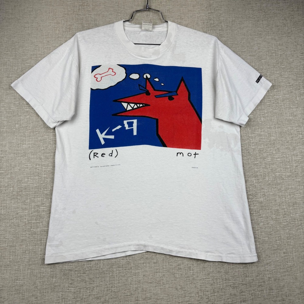 Vintage 90s Mot Wair K-9 Red Dog Graphic T-Shirt XL Fruit of the Loom USA Made